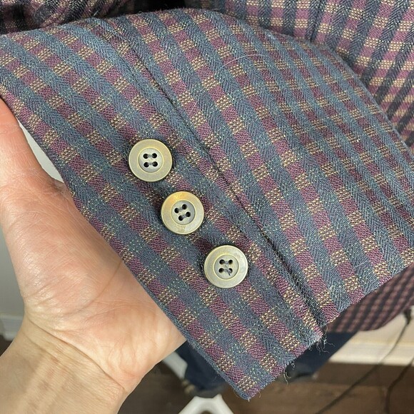 vintage Christian Dior Jacket blazer burgundy gingham pattern 8 shoulder pads - Picture 7 of 12